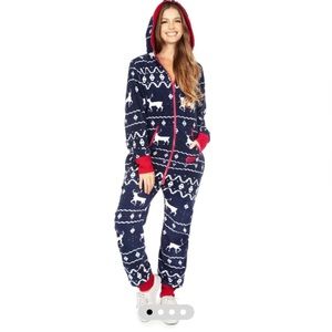 NWT WOMEN'S BLUE REINDEER JUMPSUIT ONESIE